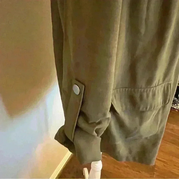 Nine West medium army green utility jacket coat draped front zip roll tab sleeve - Picture 8 of 14